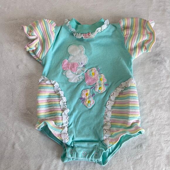 Vitamins Vintage Baby Romper Top Size 3-6 Months Easter Bunny Spring Pastel - Picture 1 of 6